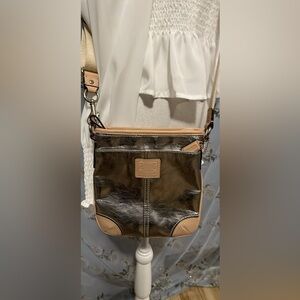 Coach Metallic Silver and Tan Crossbody Bag